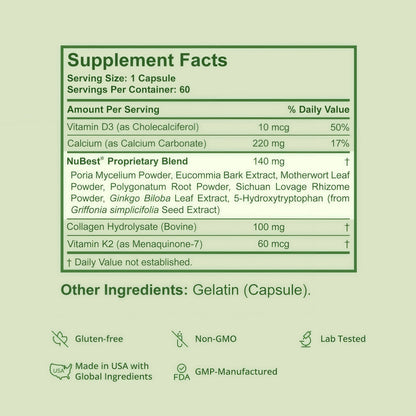 NuBest Tall 10+ Premium Bone Strength Formula, Enhanced Immunity and Overall Health for Age 10+ with Calcium, Vitamin D3, Vitamin K2, and Multivitamins | 60 Capsules | 1 Month Supply
